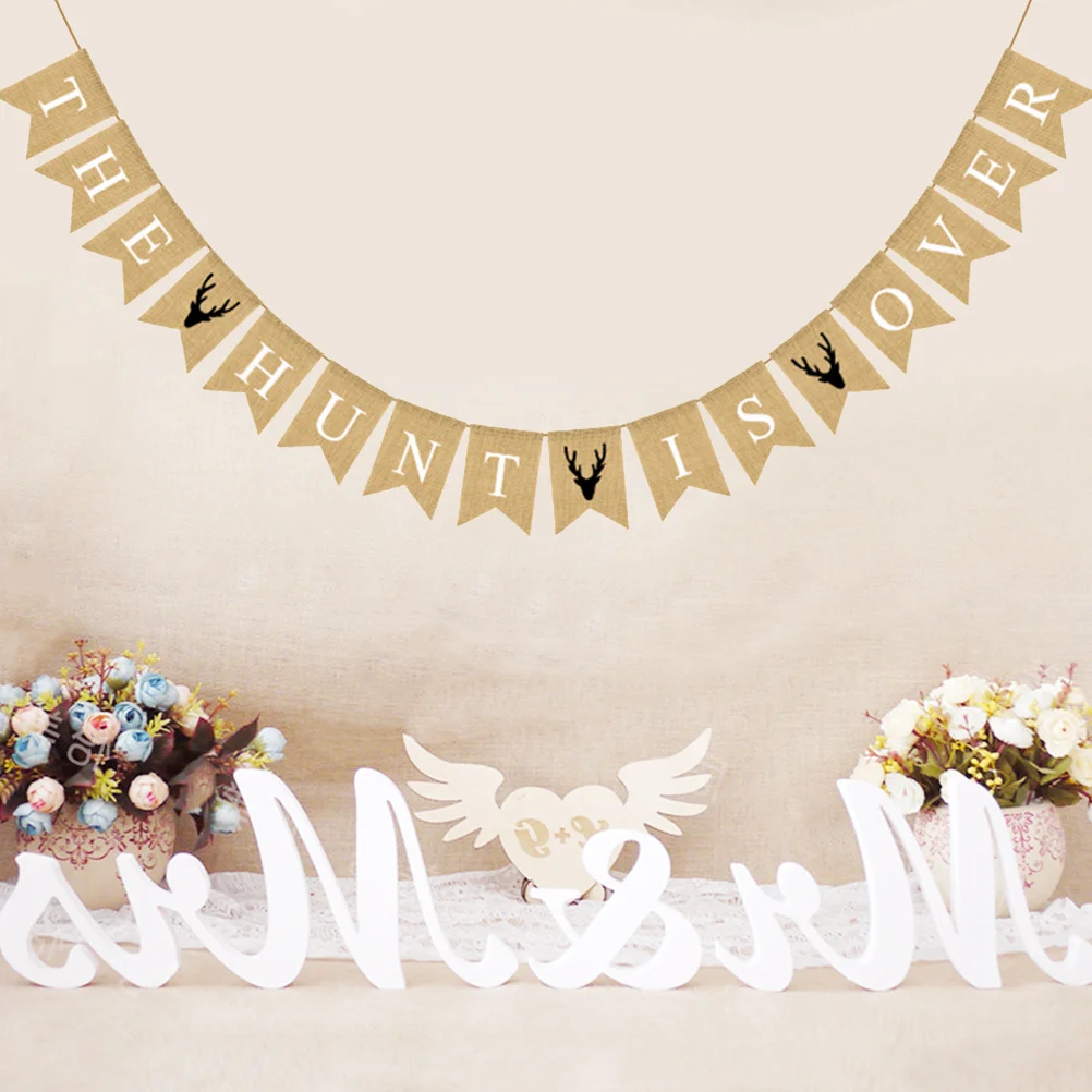 لافتة بشق من مادة الكتان عالية الجودة للديكور مع إكليل خاص مطبوع عليه حروف دافئة #2