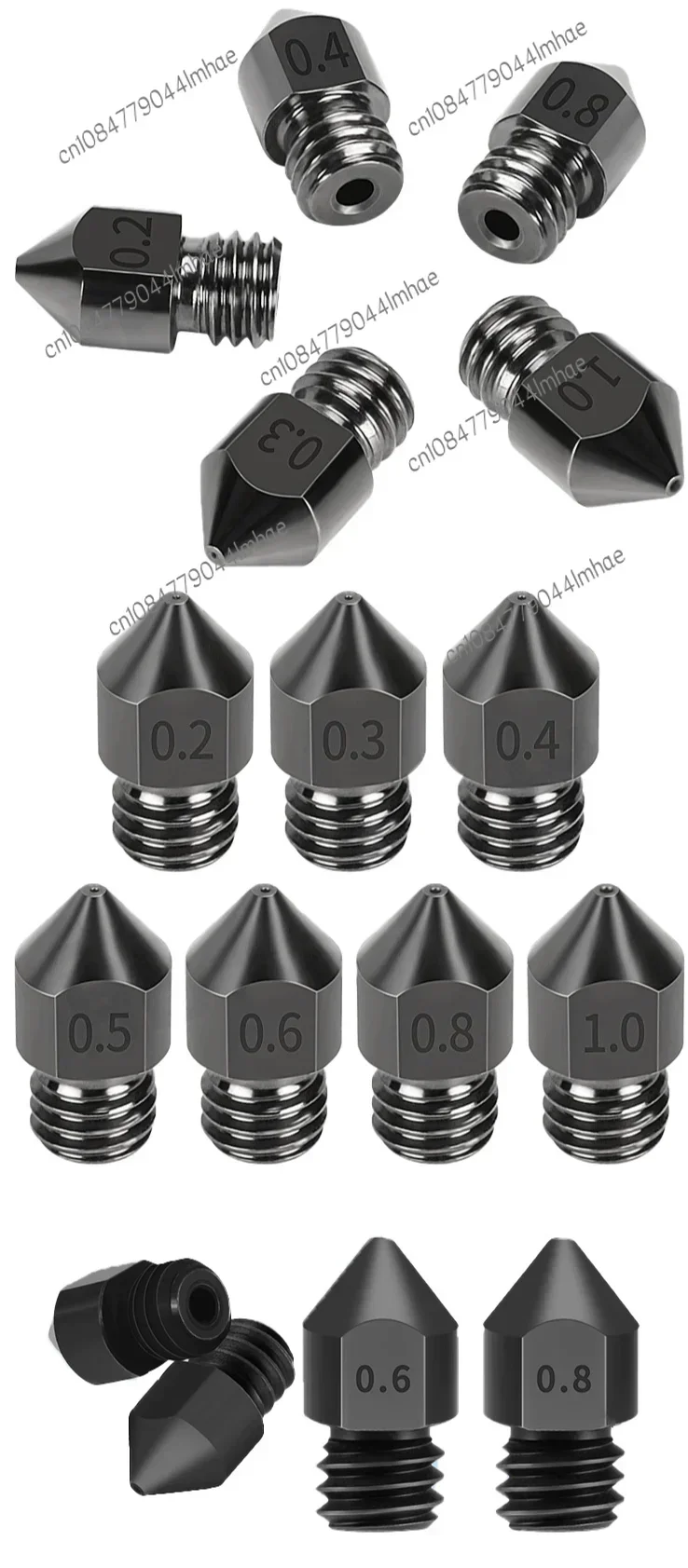 10 pieces MK8 hardened steel nozzle 3D printer accessories 0.2-1