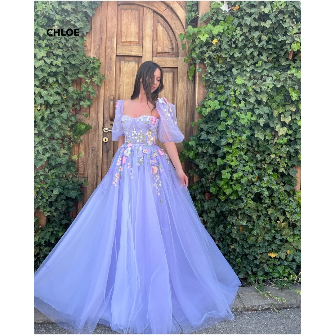 

Custom Made Evening Dresses Woman Elegant Party Dresses for Women 2024 Line A Square Collar Short Sleeves Women's Evening Dress
