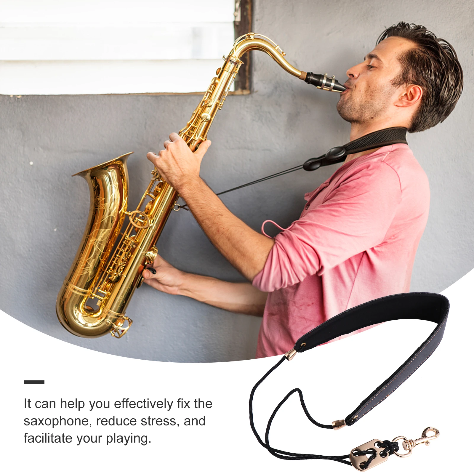 

Saxophone Neck Strap Durable Comfortable PU Adjustable Design for Saxophone Harness Performance Accessory Sax Neck Strap