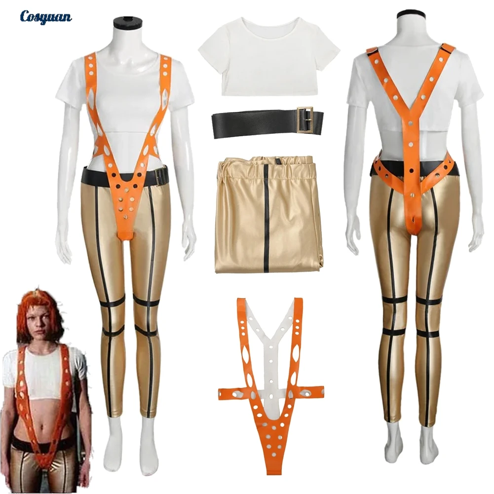 

1997 Movie Fifth Elements Cosplay Leeloo Cloth Top Pant Women Party Disguise Roleplay Halloween Costume Carnival Outfits Suit