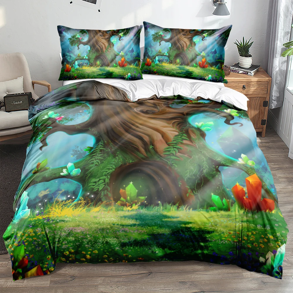 3D Cartoon Tree House Bed Linen Double-sided Quilt Cover Set Twin Full Queen King Size 203x230cm Beding Set Bedroom Decoration