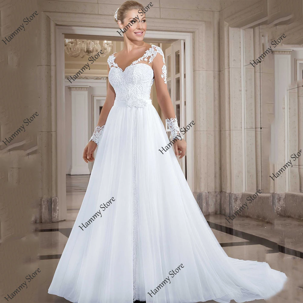 Yipeisha-vestido de novia con manga de casquillo, traje de novia de línea A, cuello redondo, Aplique de encaje, tul suave, línea A, ilusión en la espalda, personalizado