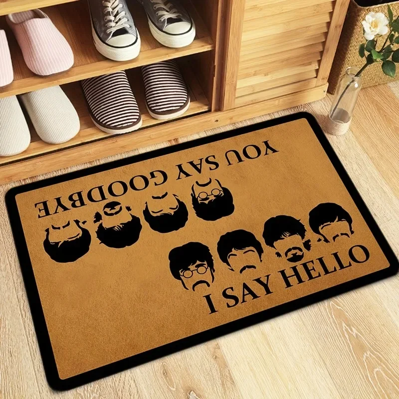 TU02 Felpudo para interiores, tapete frontal, texto en inglés "You Say Goodbye" y I Say Hello", tapetes absorbentes divertidos para sala de estar, alfombra de perfil bajo para entrada PatJk @ 1