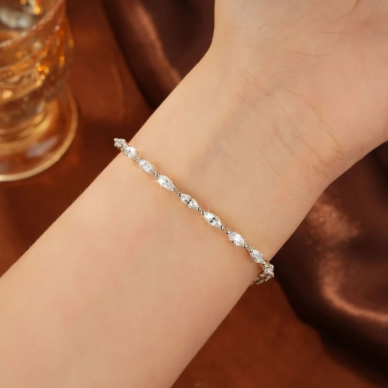 Rrjzz 3 x 6 mm Marquise-Schliff, D-Farbe, vollständiges Moissanit-Armband für Damen, luxuriöses 7 Zoll 17,8 cm langes Ketten-Verlobungsarmband, Schmuck, Geschenke – Detail 15