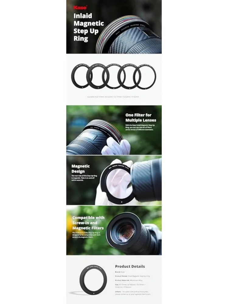 Kase Revolution 3 Piece Kit: 77mm Inlaid Adapter + 77mm to 95mm Magnetic Step Ring + 3D Installation/Removal Tool