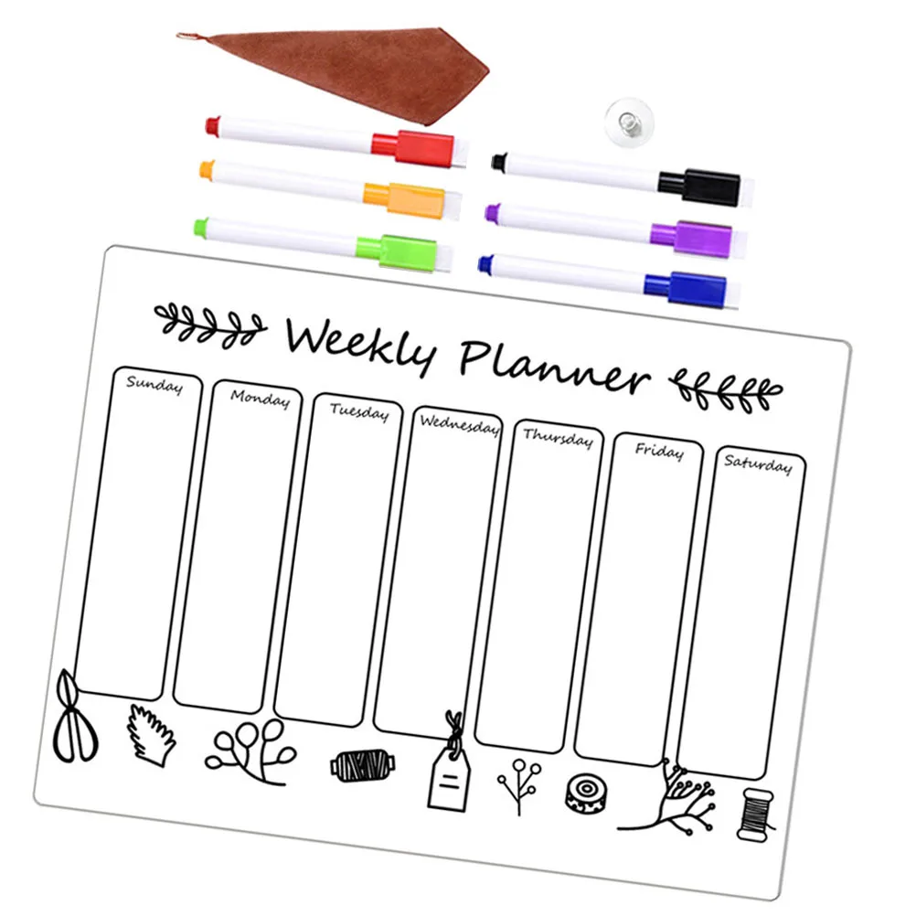 

1 set Magnetic Weekly Planner Dry Erase Fridge Calendar For Daily Schedule Plastic White Board Clear Magnetic Board For Kitchen