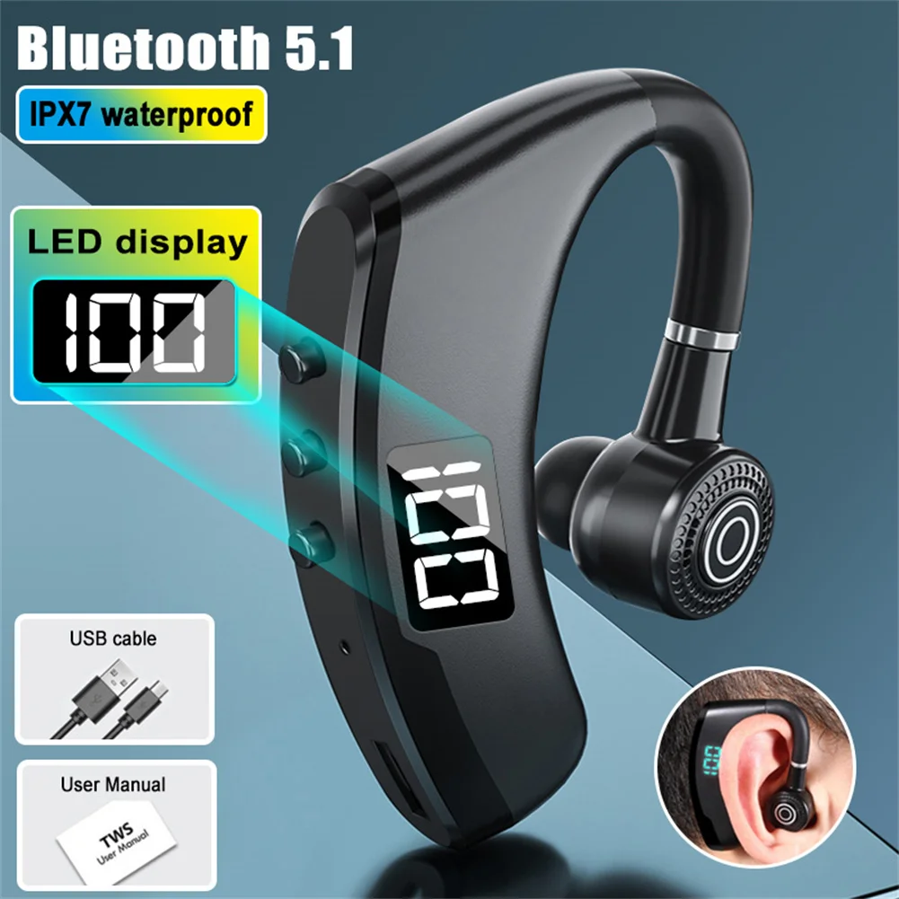 

V9 Pro Wireless Bluetooth-compatible Headset Led Smart Display Business Handsfree Earhook Earphones With Microphone