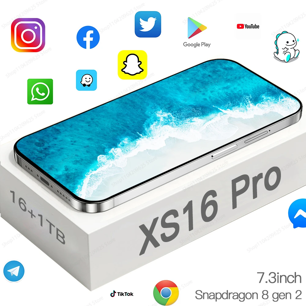 

2024 New XS16 Pro Smartphone 7.3Inch telefone 7800mAh 16GB+1TB Cell phones Camera 5G Unlock Mobile Phones Global version