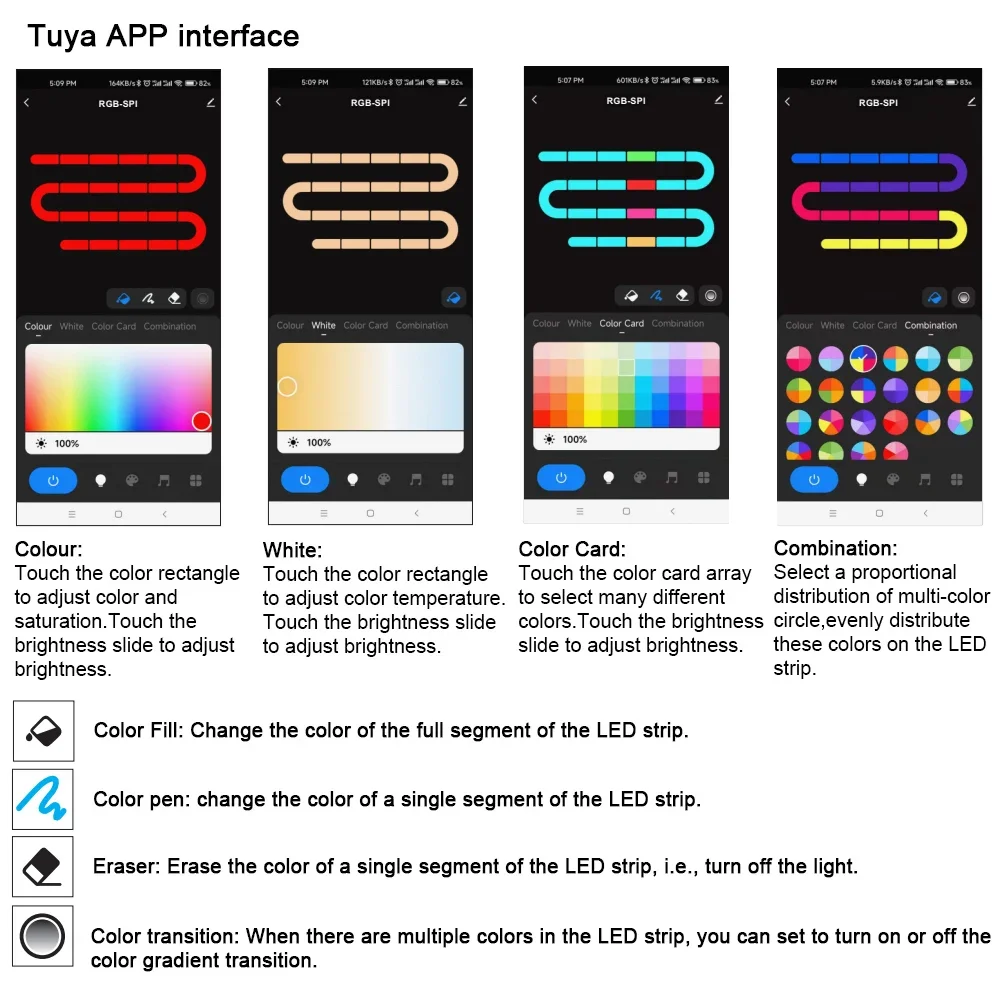 Tuya Zigbee SPI LED Controller Dimmer 5V 12V 24V WS2811 WS2812B SK6812 RGB/RGBW Addressable LED Light Tuya App for Alexa Google