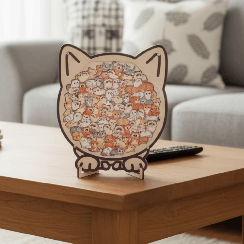 Puzzle drewniane w kształcie kota, spalający mózg, pies, mały miś, kolorowe puzzle DIY do samodzielnego montażu, unikalne, nieregularne puzzle dla dorosłych.