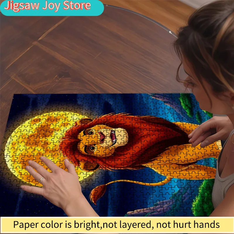 1000 elementów Kolorowe Puzzle Król Lew w Światło Księżyca, Interakcja Rodzinna i Zabawny Prezent, Żywy Abstrakcyjny Design, Wzór z Kreskówkowym Lwem