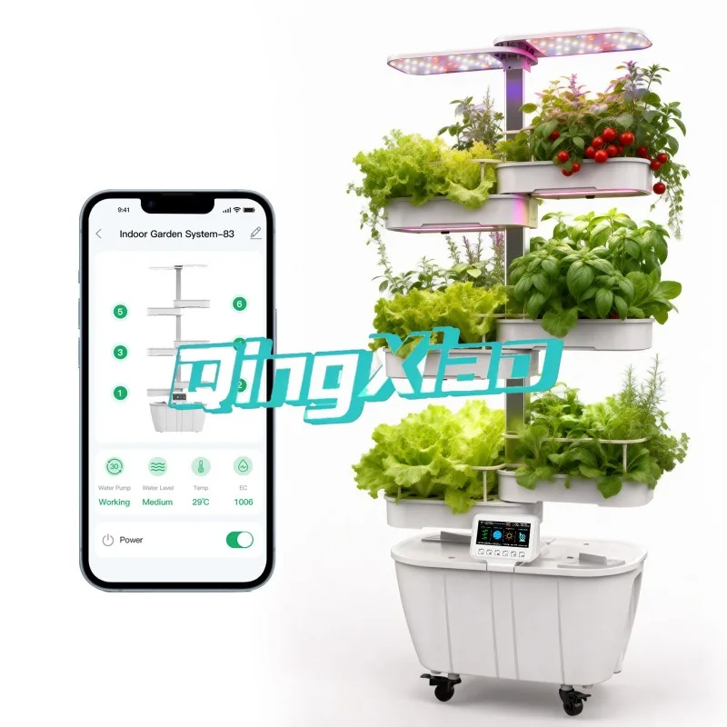 Smart Vertical Multi Tier Hydroponic Grow Tower With App Control LED Grow Light For Indoor Herbs Strawberries Vegetables