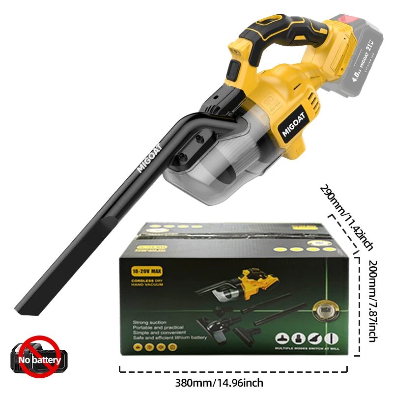 Беспроводной пылесос MIGOAT 9,4 кПа, ручной автомобильный пылесос с щелевым инструментом, домашний очиститель ковров для аккумулятора Makita 18 В-21 В