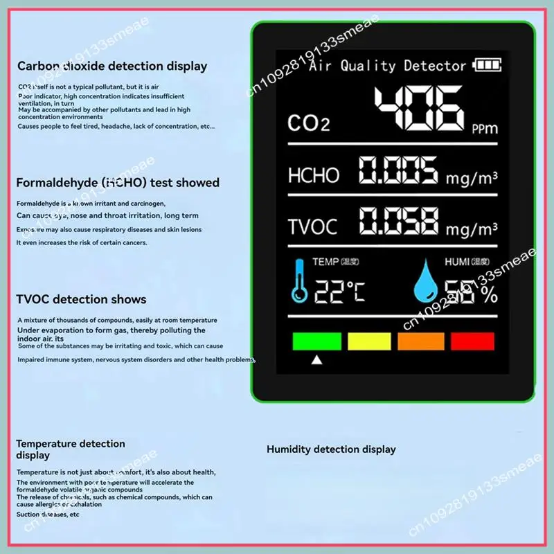 

N94R 5 в 1, монитор качества воздуха TVOC HCHO, измеритель температуры и влажности CO2, перезаряжаемый USB-детектор CO2