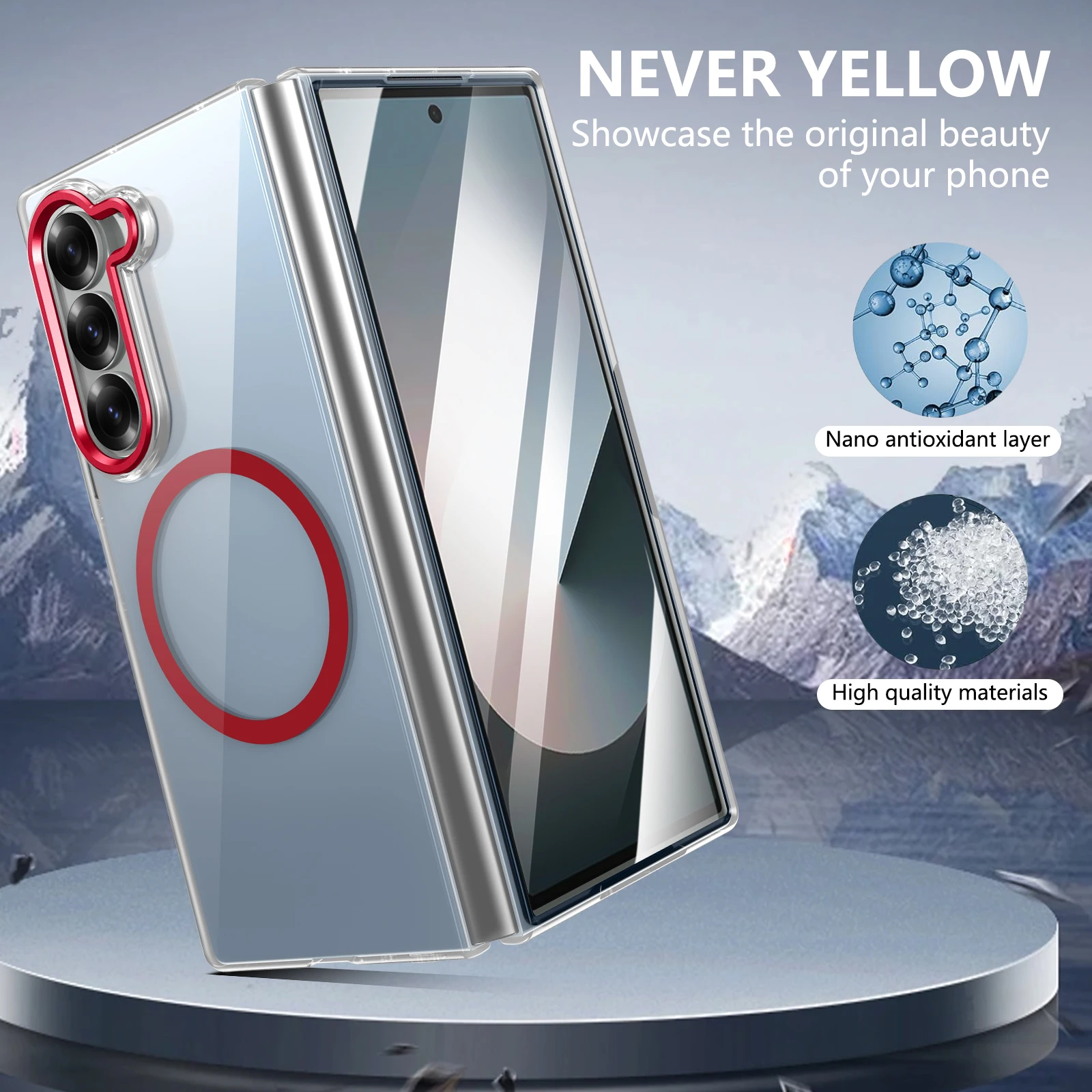 

For Samsung Galaxy Z Fold 6 PC Metal Lens Ring HD High Transparency Glass Front Film Anti Fingerprint Magnetic Phone Case