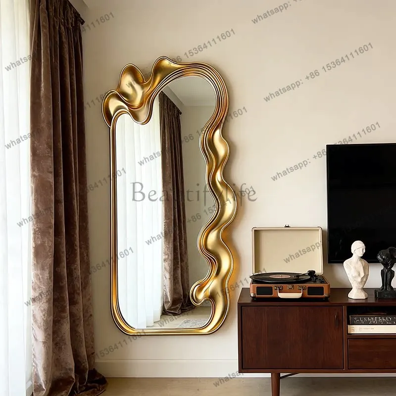 French retro full-length mirror American home living room decoration special-shaped floor-to-ceiling full-length mirror