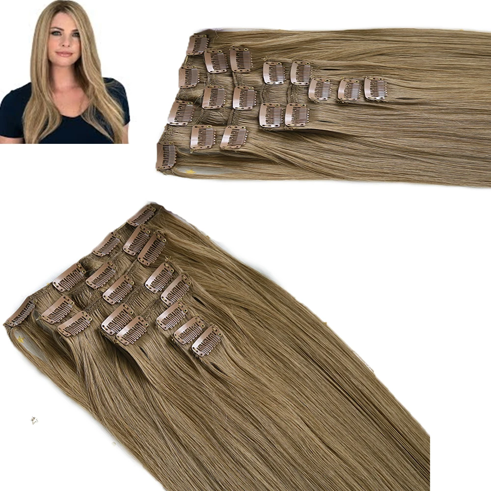 Wholesale High Quality 14''- 24'' 8Pcs/Set Virgin Remy Straight Clip in Human Hair Extensions For White Women