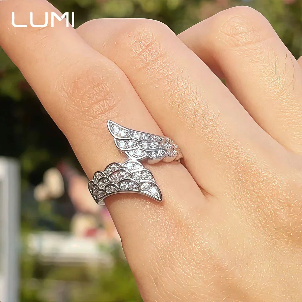 

Beautiful Angel Wings Moissanite Lady Ring Pure 925 Silver Sparkling Fine Jewelry Party Anniversary Birthday Present