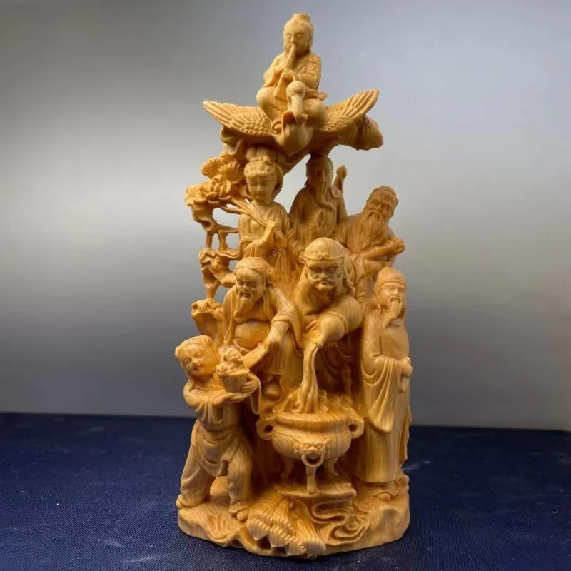 Taihang Thuja Sutchuenensis Eight Immortals Crossing the Sea Decoration Height17cm Solid Wood Carving Myth Character Eight Immor