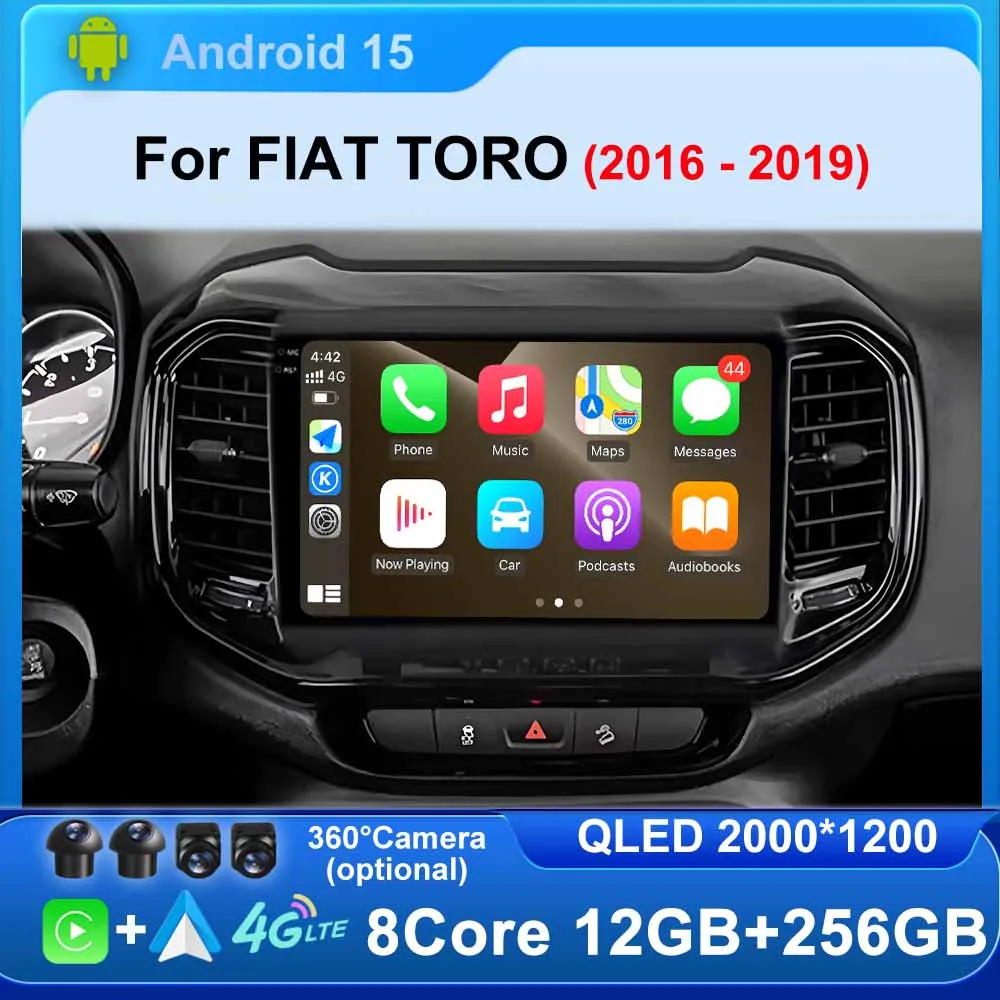 Android 15 carplay auto 2k tela rádio do carro reprodutor multimídia para fiat toro 2016 - 2019 autoradio gps dsp estéreo bt qualcomm