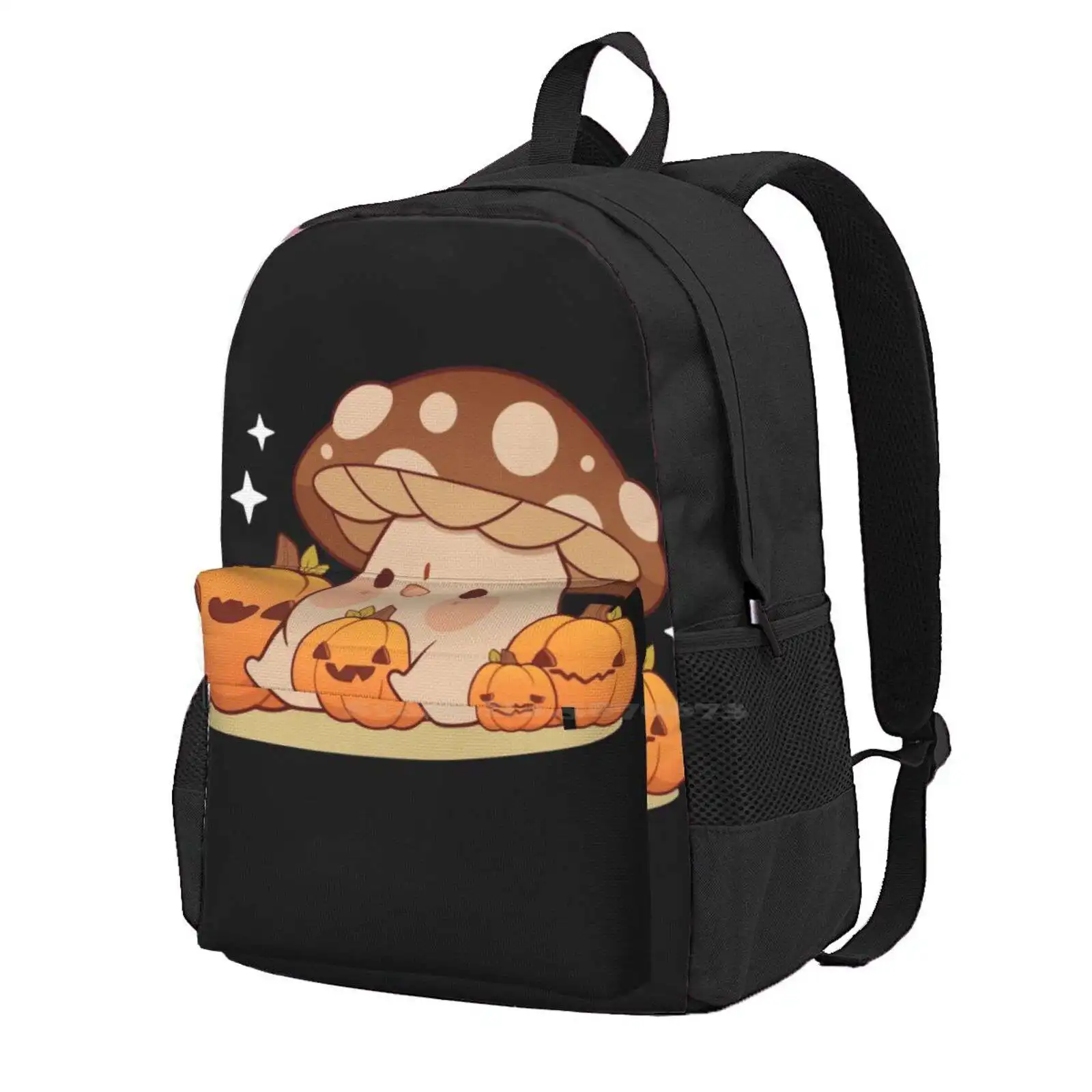 Cogumelo feliz com mochila abóboras, Saco de Escola Estudantil, Laptop Travel Bag, Cogumelo Bonito Fungi Toadstool, Halloween, Outono