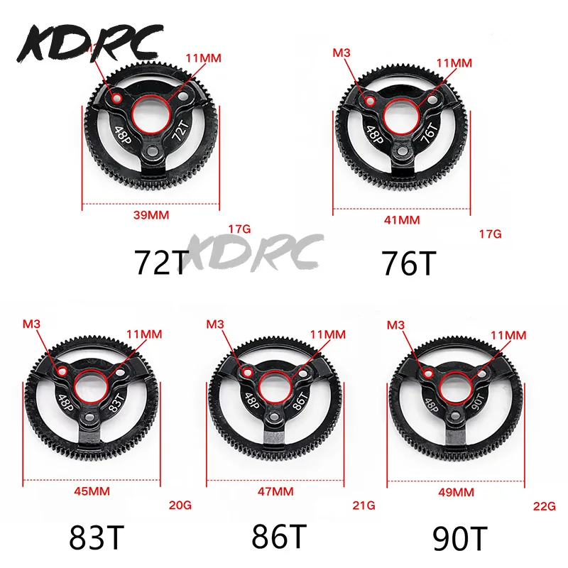 Hardened Steel Spur Gear with Pinion Gear for Traxxas Slash 2WD Bandit Rustler Stampede Drag Slash - 48P 72T 76T 83T 86T 90T