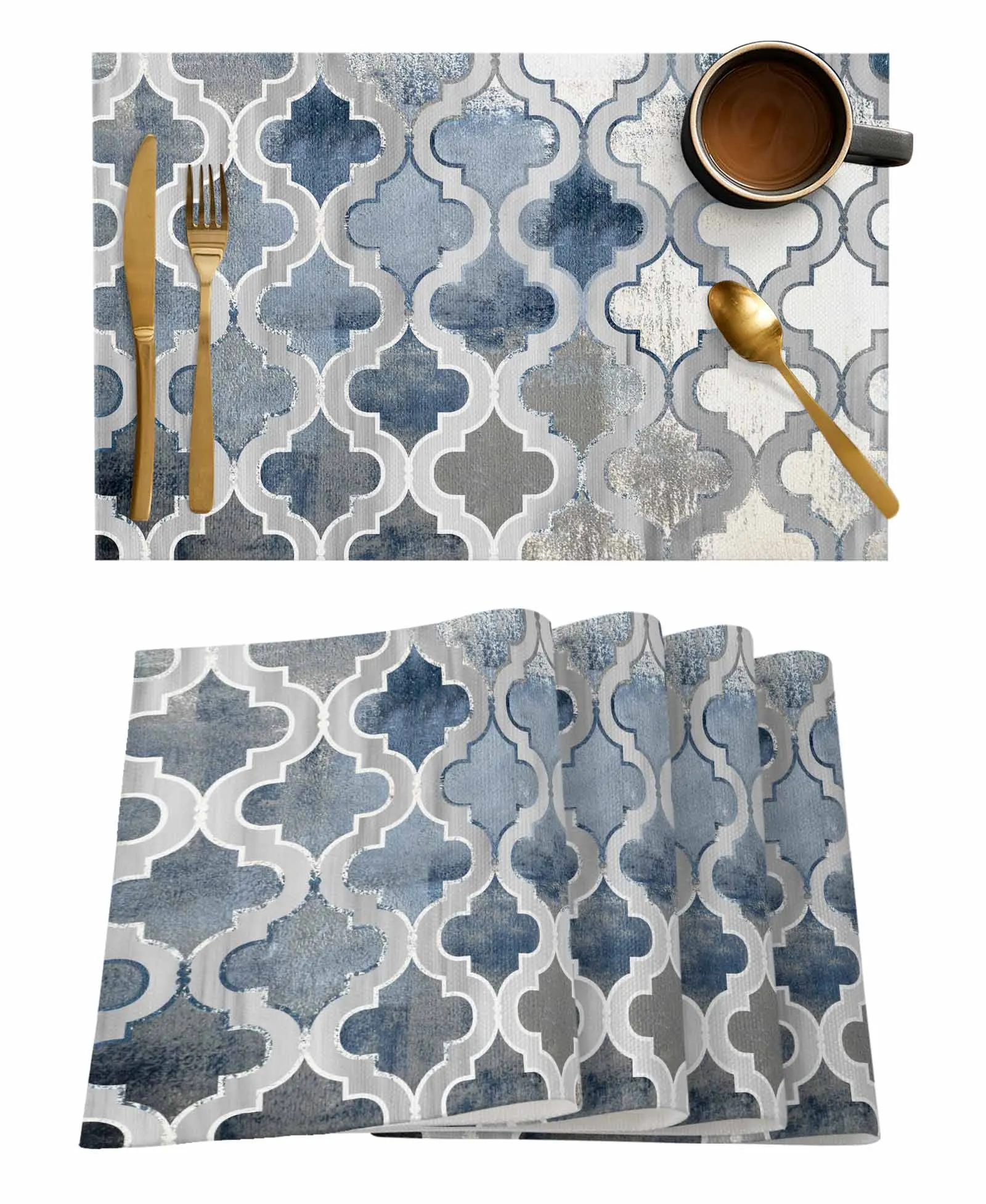 Painted Mottled Modern Morocco Blue Table Runners for Wedding Kitchen Dining Table Decor Coasters Home Tablecloth Table Mat