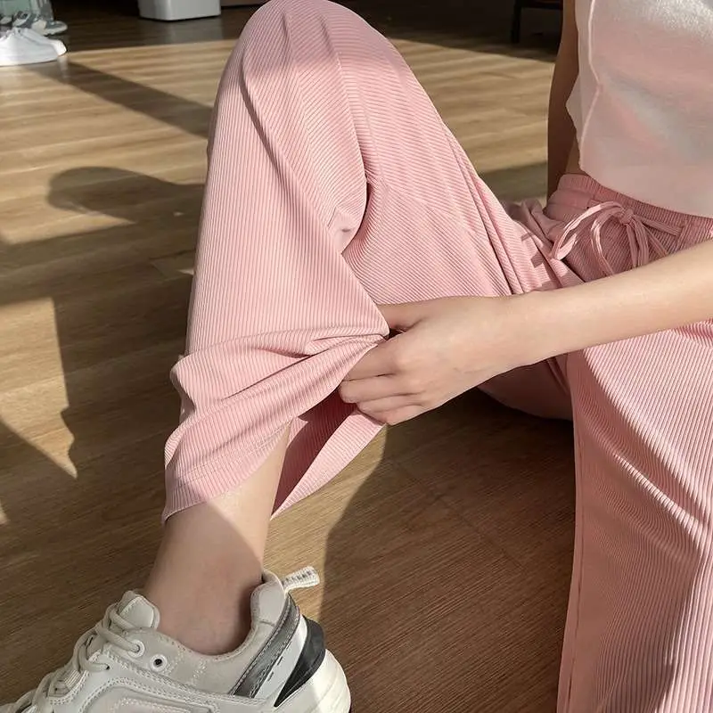 

Брюки из ледяного шелка, женские летние драпированные повседневные брюки с высокой талией, повседневные брюки для женщин среднего возраста