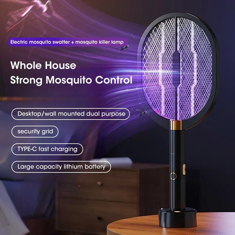 3000V Electric Mosquito Racket Mosquito Killer Lamp Type-C Rechargeable Mosquito Repellent Lamp Swatter Bug Zappers Fly Swatter