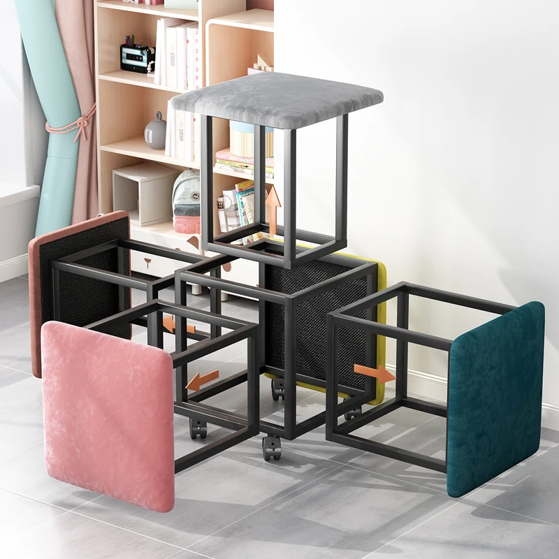 Home 5 In 1 Sofa Soft Dining Stool Stackable Cube Nordic Shoe Changing Stools Living Room Coffee Table Furniture Make Up Chairs