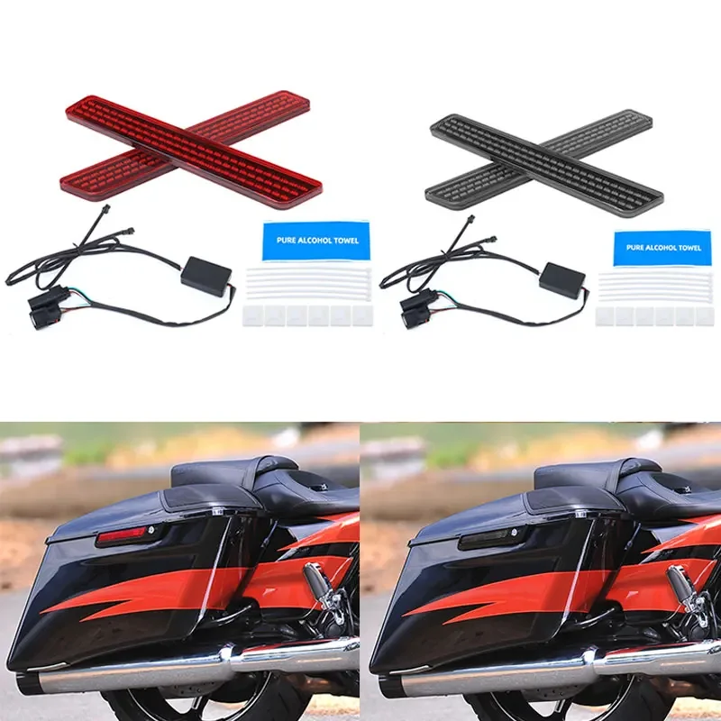 Motorcycle LED Saddlebag Latch Light Smoke Red Lens For Harley Touring Electra Glide Road Glide CVO Limited 2014-2022