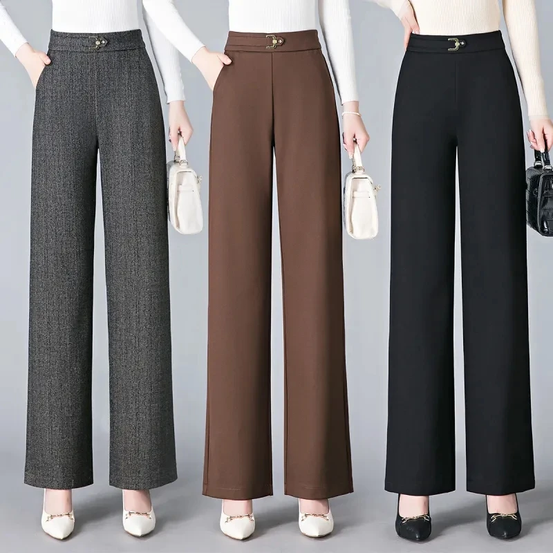 2023 New Spring Autumn Office Wide Leg Pants Women Casual High Waist Thicken Pantalones New Large size Straight OL Sweatpants