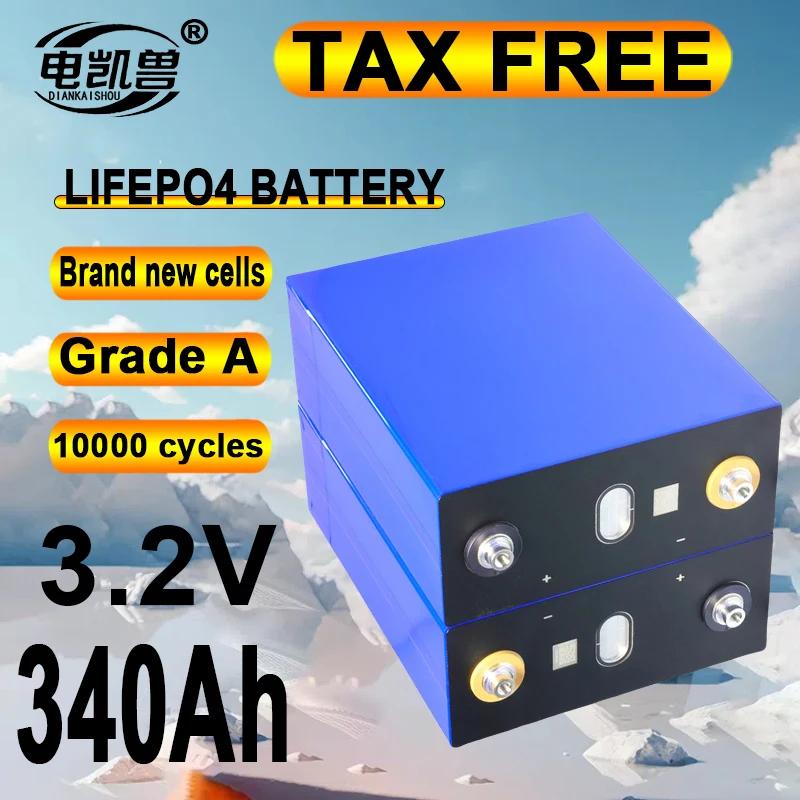 

3,2 В 340 Ач LiFePO4 10000 циклический аккумулятор класса A 3C Высокая мощность DIY 12 В 24 В Гольф-кар, автофургон, яхта Солнечная аккумуляторная батарея без Taxx