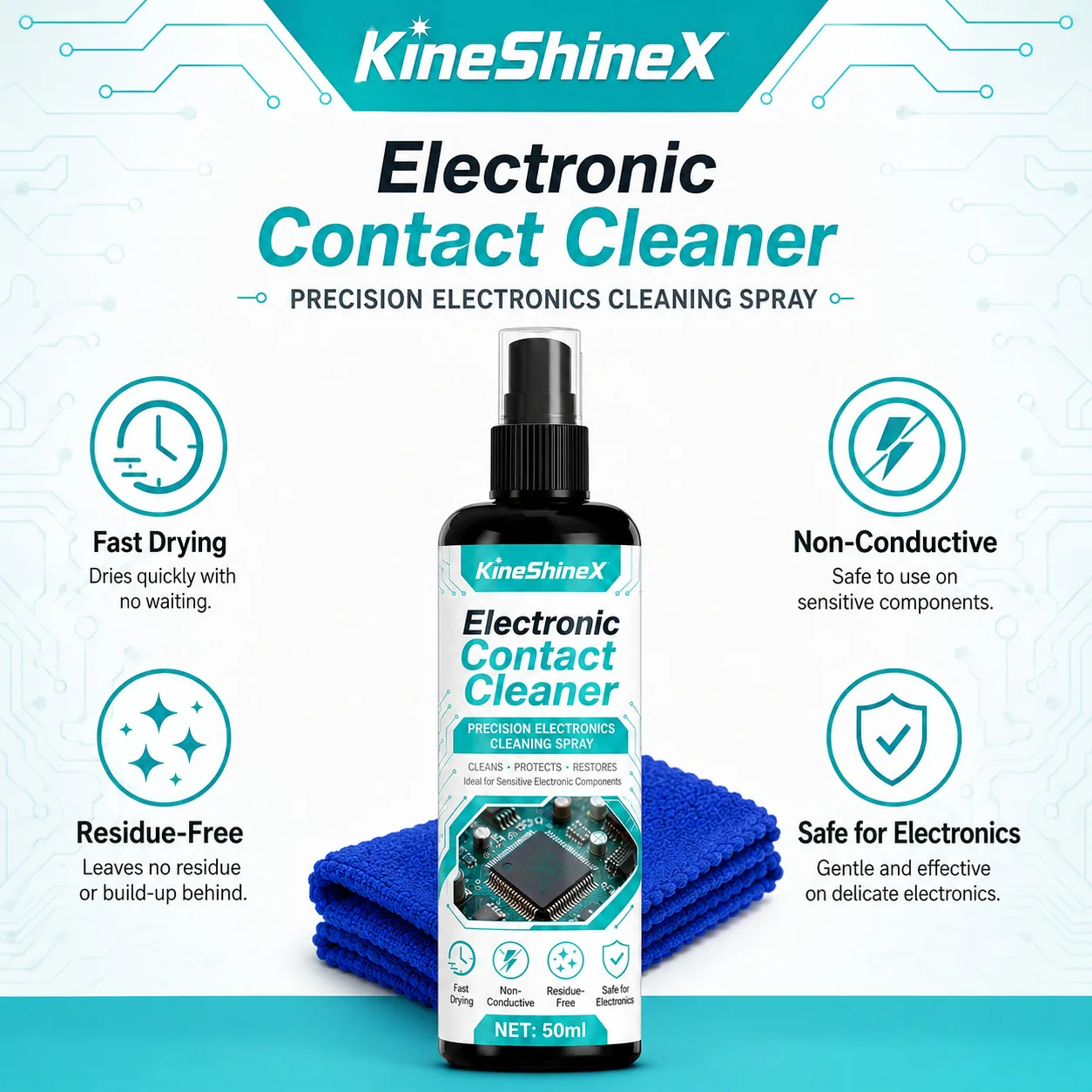 New Electronic Contact Cleaner Spray–100ml Fast Drying No Residue Formula for Circuit Board PC Laptop Precision Cleaning