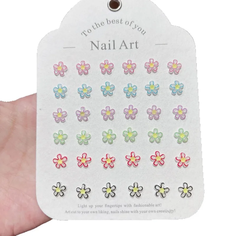 100Pcs 8mm 5-Petal Ice Crystal Flower Nail Charms - Transparent Resin Blossoms for Ethereal Manicures