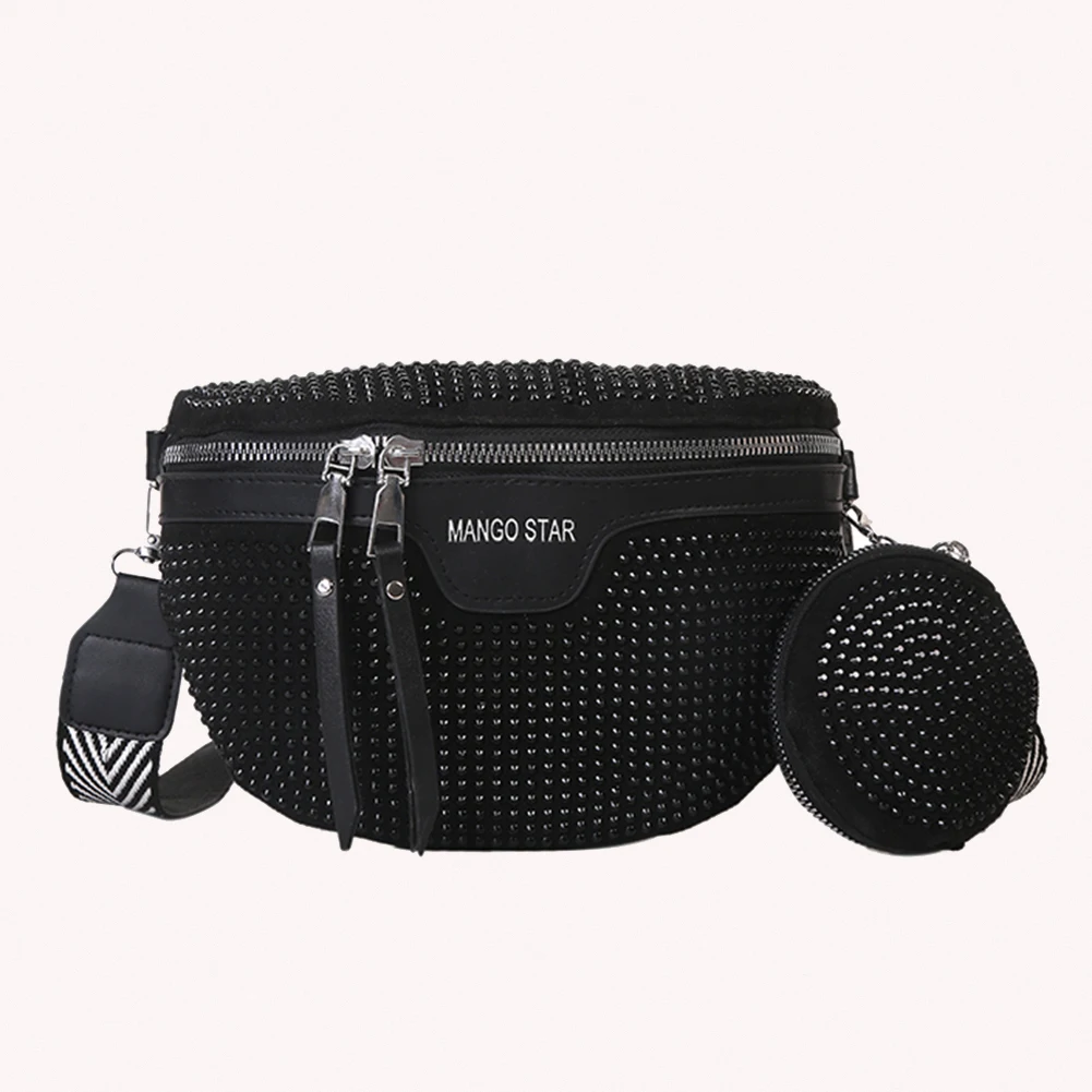 Fashion Rhinestone Waist Belt Bag Women Chest Crossbody Pack PU Bling Fanny Pack