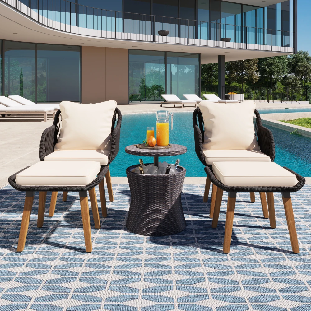

5 Pieces Patio Furniture Chair Sets, Patio Conversation Set With Wicker Cool Bar Table, Ottomans,Outdoor Furniture Bistro Sets