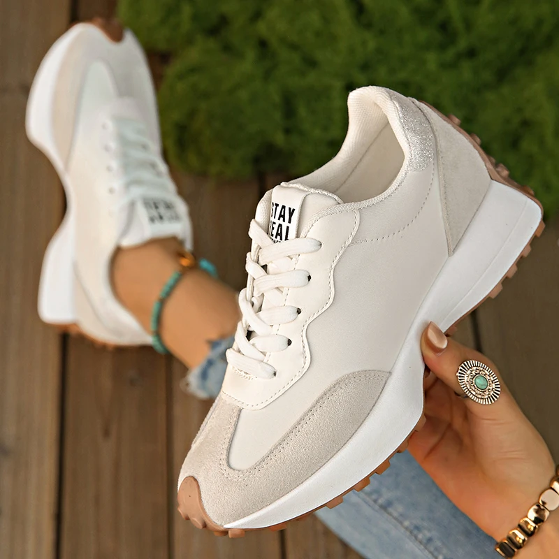 

Women's Fashion Chunky Sneakers Autumn 2025 Non Slip Platform Sports Shoes for Women Thick Sole Lace Up White Vulcanized Shoes
