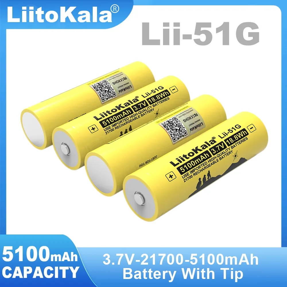 1-6PCS Liitokala Lii-51G 3.7V 5100mAh 21700 High-capacity Lithium Battery For Flashinglight+Tip (NO PCB)