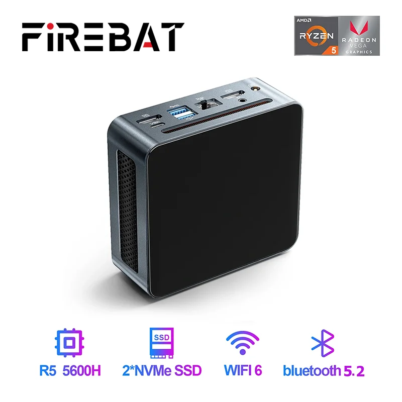 FIREBAT 미니 PC 게이머, 게이밍 데스크탑 컴퓨터용, AMD Ryzen 5 5600H DDR4 Nvme SSD, 윈도우 11, 미니 PC, WIFI6, BT5.2, MN56 