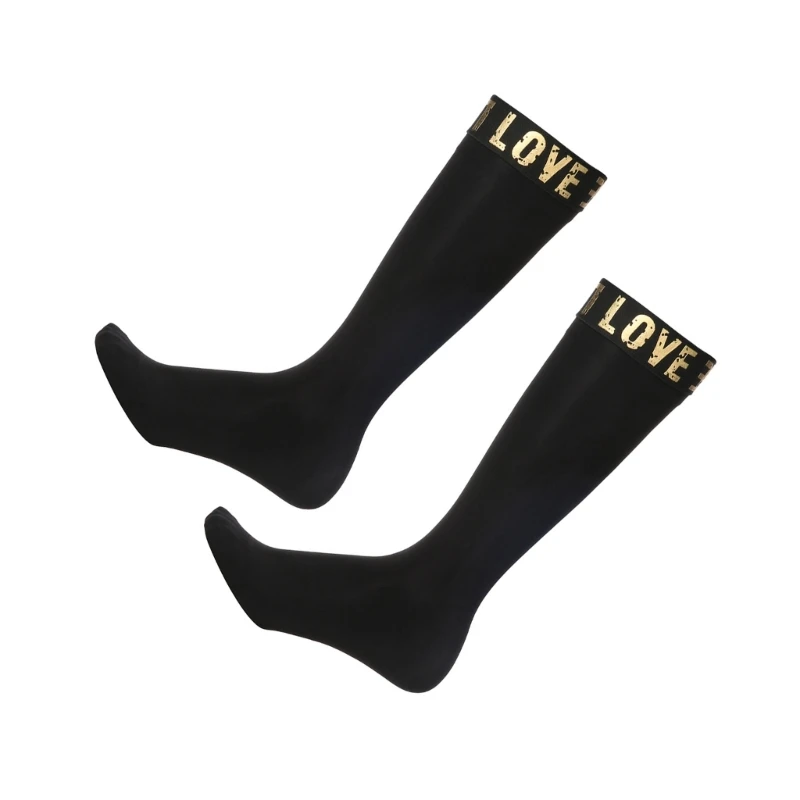 Elegant Men's Formal Dress Socks Nylon Silk Letter Top Glossy Knee Length Socks