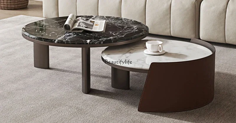 

46Italian minimalist round marble coffee table size round coffee table high and low combination