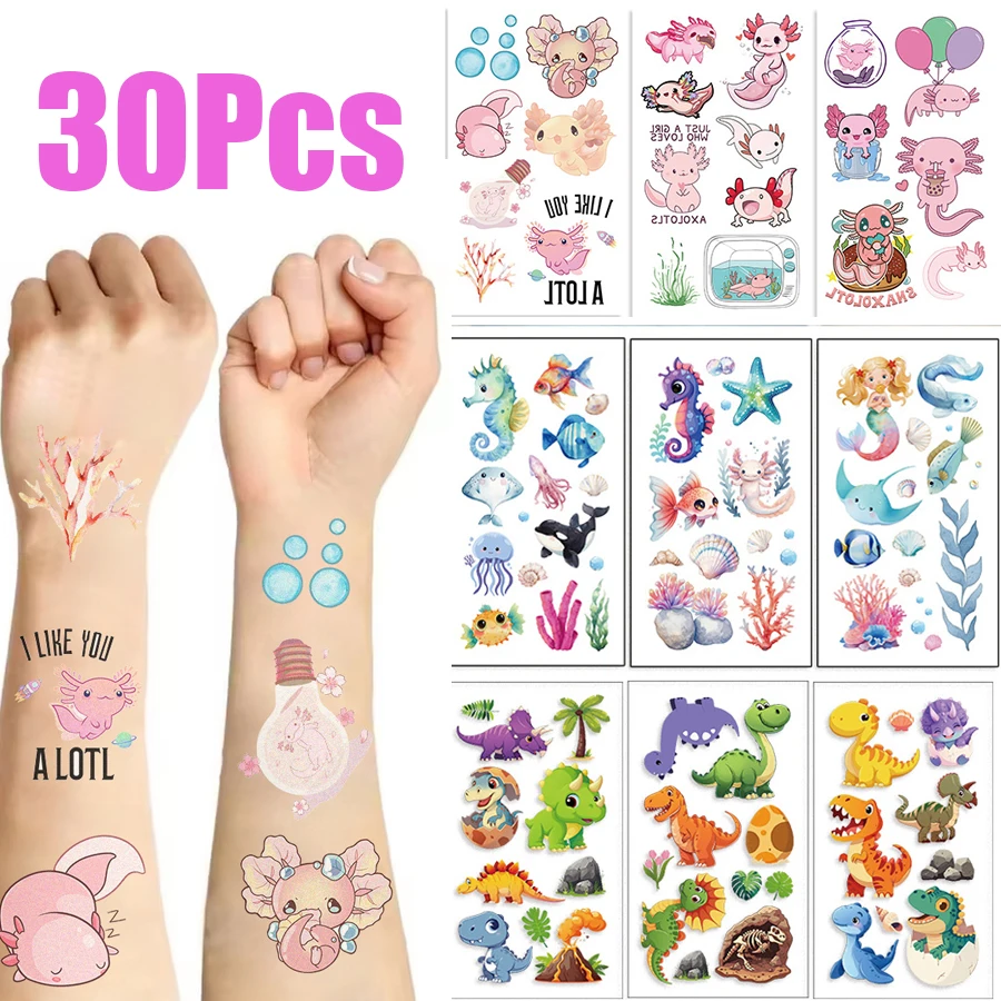

30 шт. новые временные татуировки с розовой рыбой, водонепроницаемые вечерние забавные наклейки для лица, подарки для вечеринки с морскими животными