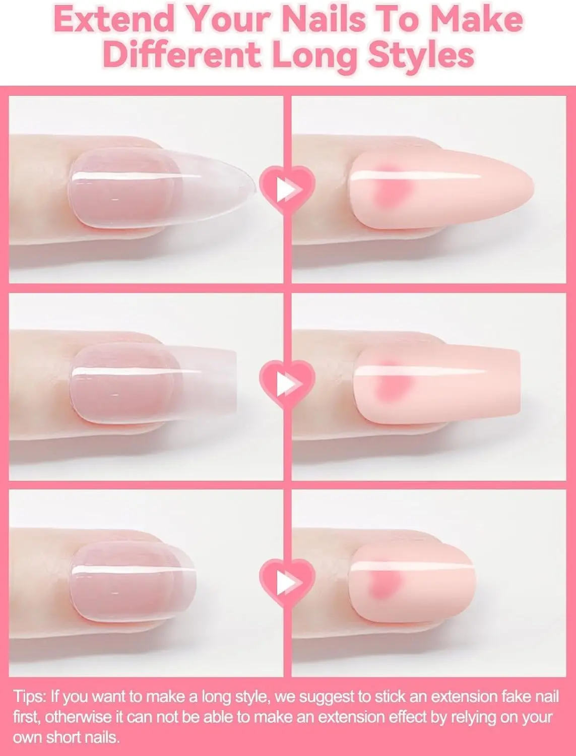 20 tiras de gel semicuradas para el día de San Valentín con forma de corazón rosa para mujeres y niñas, se requieren UV/LED