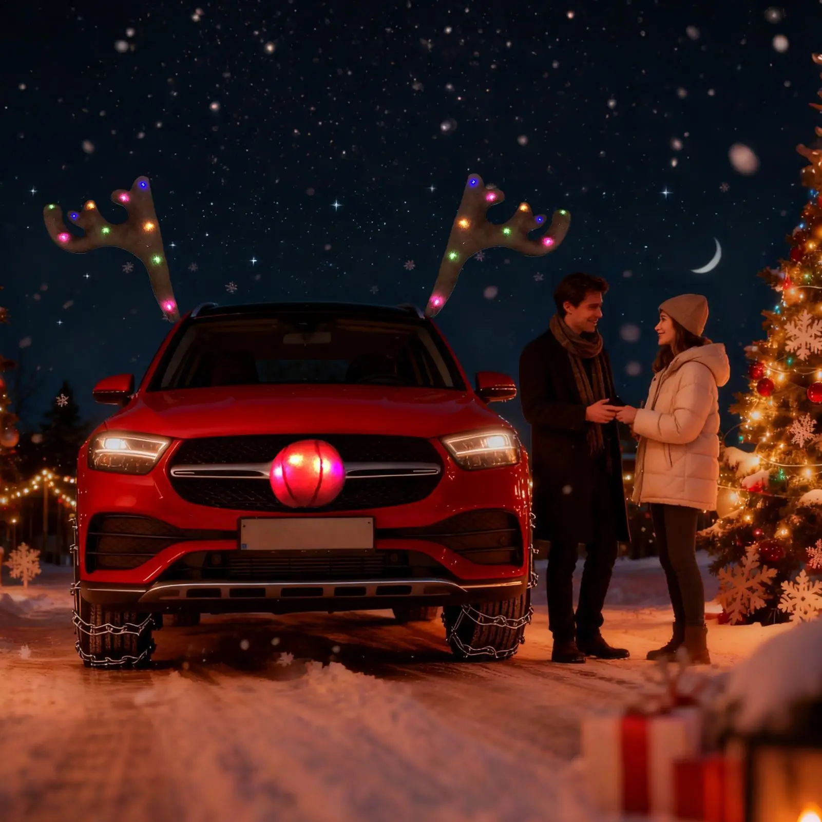 

Reindeer Antlers Car Decoration Christmas Vehicle Exterior Decoration With LED Light Festive Modification Car Roof For SUVs