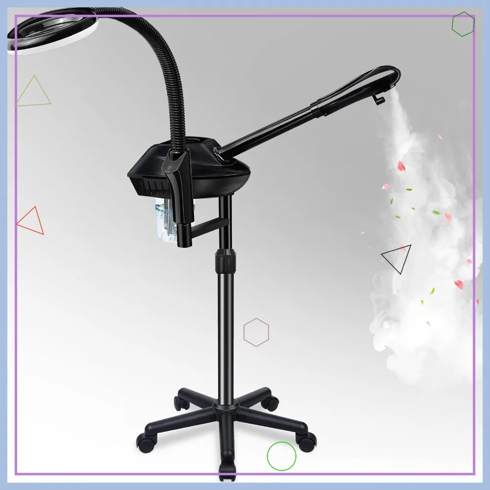 2-in-1 Facial Steamer on Wheels with 5X Magnifying Lamp for Deep Cleaning & Hydration, Spa Salon Home Use
