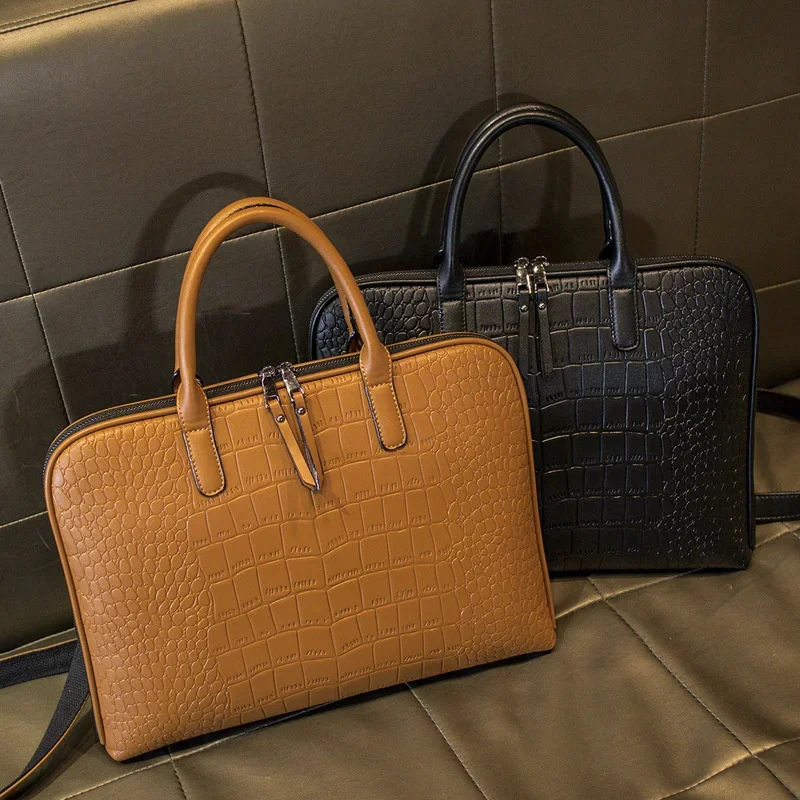 

Retro Genuine Leather Women Briefcase Fashion Handbag 14-Inch Laptop Large Capacity Shoulder Messenger Ladies File Bag