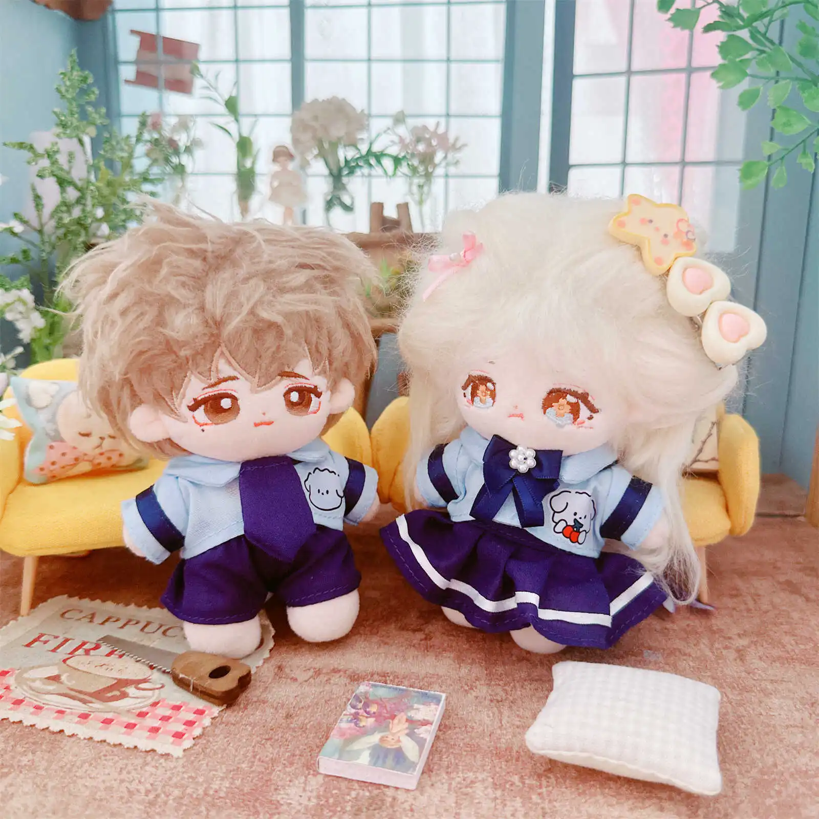 10cm Cute School Uniform 3Pcs Set Doll Clothes Kawaii Soft Idol Plush Doll Clothes Cartoon Changing Clothes Games for Girls Gift