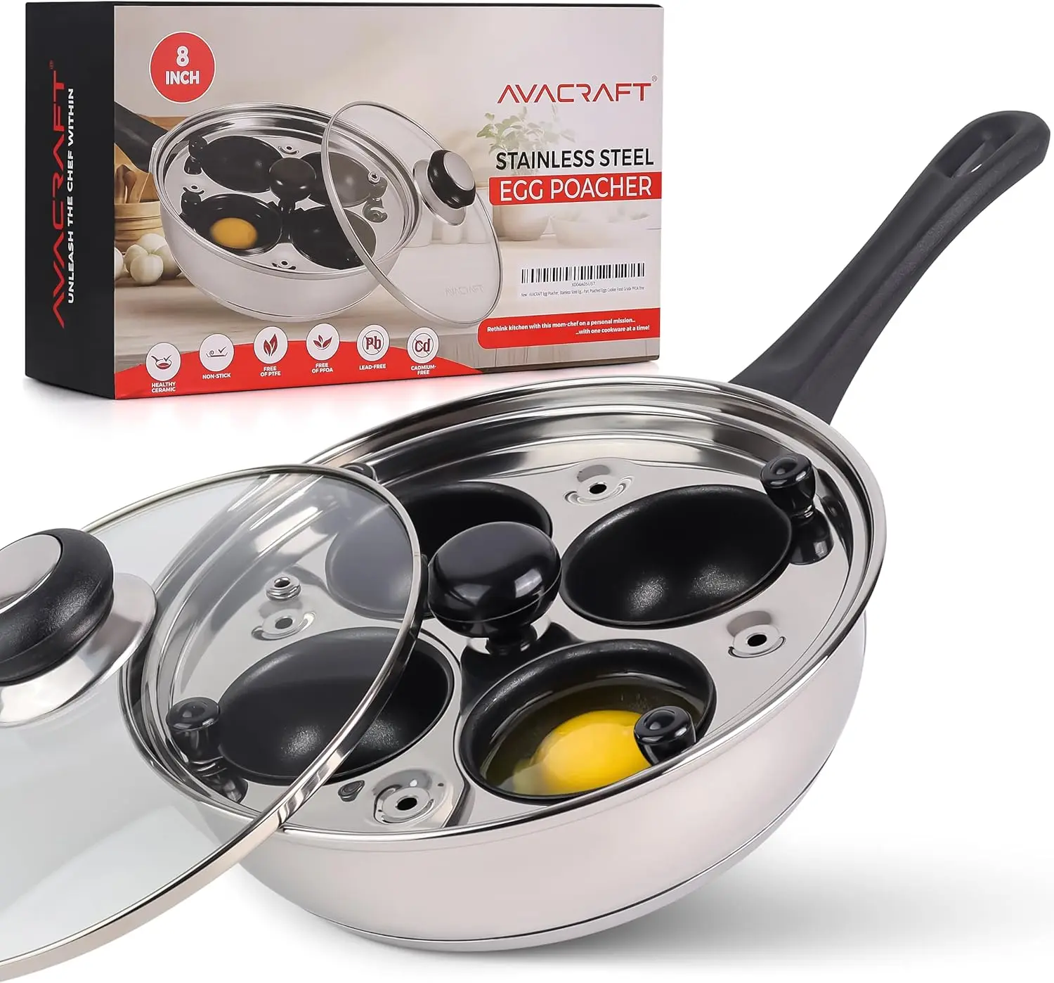 

Egg Poacher, Stainless Steel Egg Poaching Pan, Poached Eggs Cooker Food Grade PFOA free